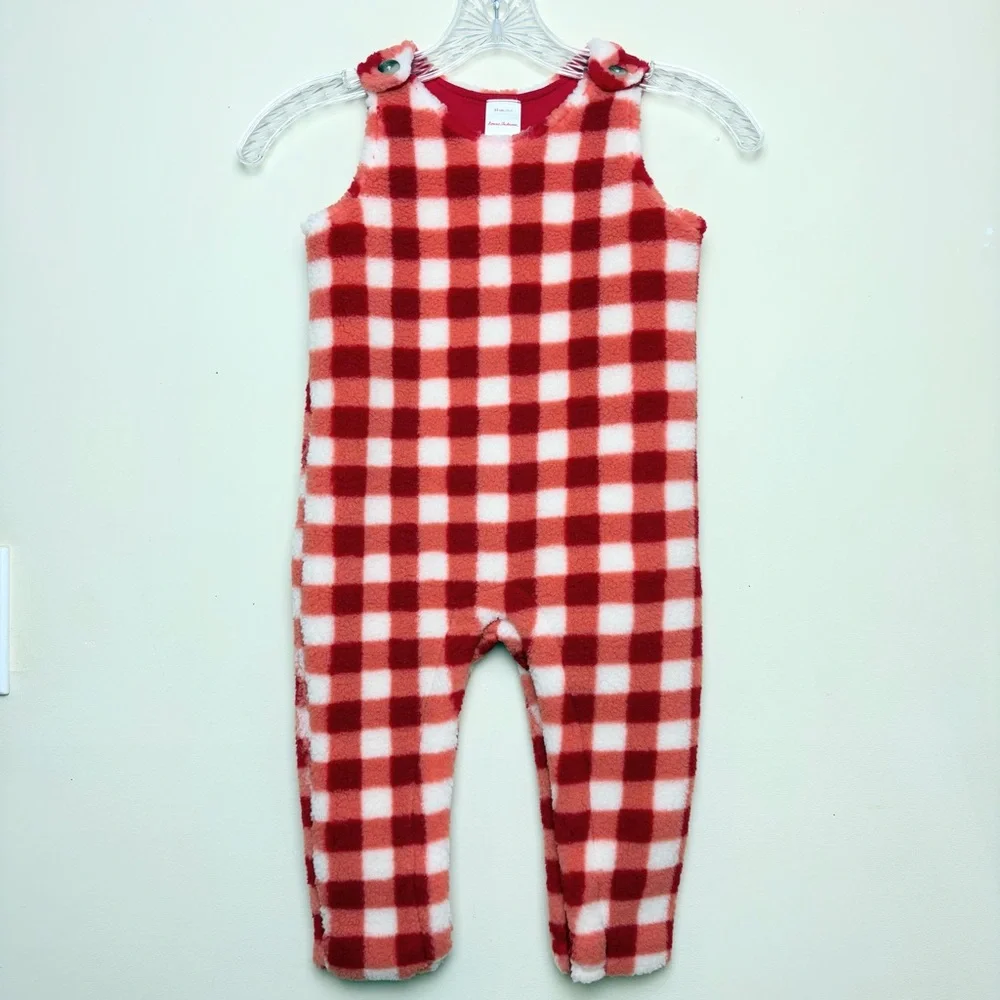 Hanna Andersson Red Buffalo Check Fleece Cozy Jumpsuit Baby Toddler Size 2T warm